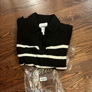 Aerie Black and White Collared Top